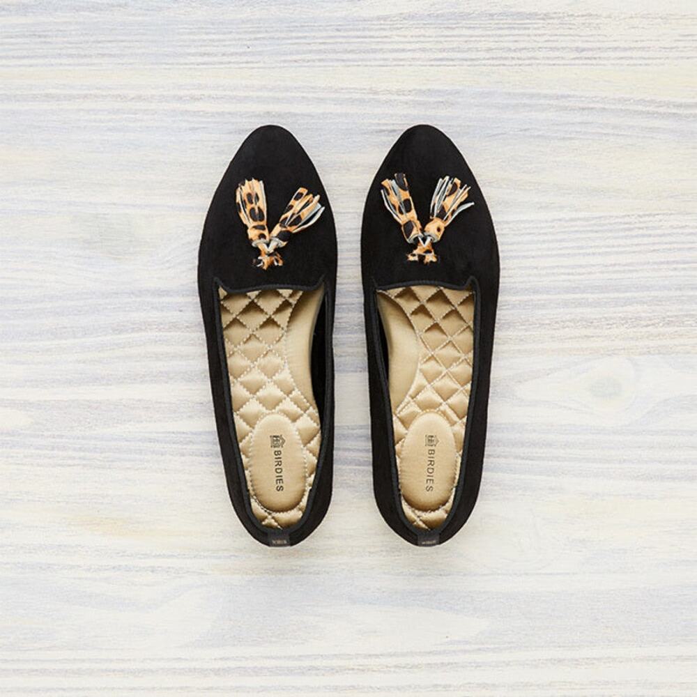 Birdies Heritage The Blackbird Loafer in Black Suede Cheetah Tassel Size 9 EUC